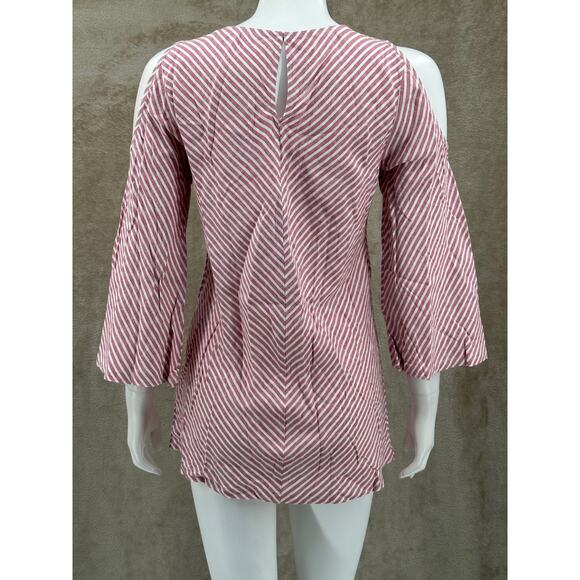 Soft Surroundings Top Women XS Red White Stripe Cold Shoulder Tunic Linen Beachy - Picture 5 of 9